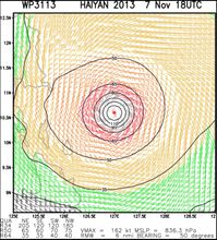 NOAA档案记录海燕最高风速与最低气压最详细的数据