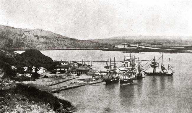 1865年，英国商人必麒麟在打狗港（今高雄港）拍摄的外国船只
