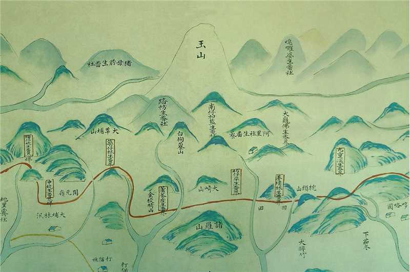 乾隆年间1760年《台湾民番界址图》诸罗城正后方的玉山
