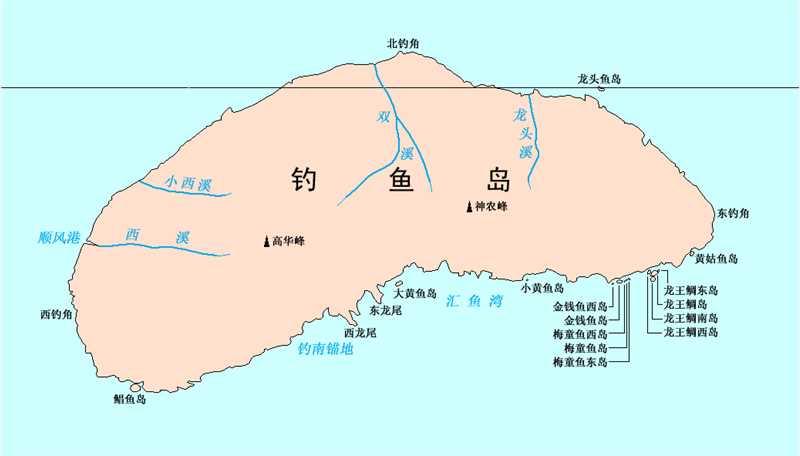 台湾的附属岛屿钓鱼岛地图